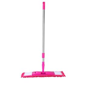 Microfiber Mop Metal Floor Dust Hairs Cleaning 360otatable Washable Refill Pads Hard Handle (Hotpink)