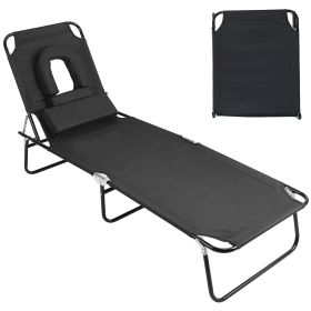 Folding Beach Lounge Chair Face Down!nning Chaise Sunbathing Recliner 265LBS Max Load with 5-Angle Backrest 3 Removable Pillows for Beach Pool Lawn