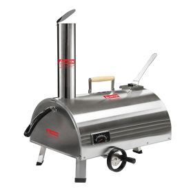 Silver Pizza Oven Outdoor 12" Semi-Automatic Rotatable Pizza Ovens Portable Stainless Steel Wood Fired Pizza Oven Pizza Maker with Built-in Therm