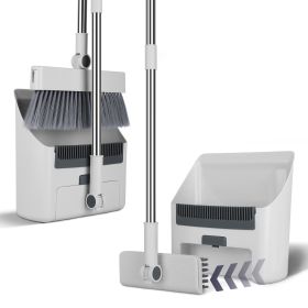Broom And Dustpan Combo Set With Squeegee Stainless Steel Handle 4 In 1 Upright Standing Broom And Dust Pan For Indoor Outdoor Garage Kitchen Room Off