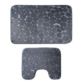 2 Pcs/Set Bathroom Rugs Luxury Flannel Non-Slip Bathroom Rugs Set Soft Pebbles Shower Absorbent Carpet U-Shaped Toilet Mat Washable for Bathroom Entra (Option: Ggrey)