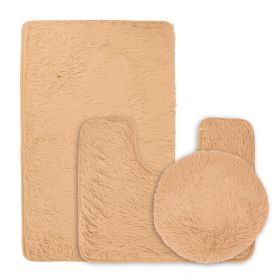 3Pcs Bathroom Rug Set Shaggy Contour Toilet Lid Cover Plush Mat Anti-Slip Absorbent Bath Carpet For Tub Shower Bathroom (Option: Cgamel)