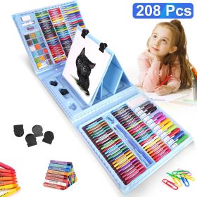208Pcs Drawing Art Kit Art Supplies For 3-12Years Old Girls Boys Art Storage Box with Double Sided Trifold Easel Oil Pastels Crayons Colored Pencils W (Option: Blgue)