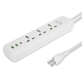Power Strip with 5.9FT Extension Cord 3 AC Outlets and 2 USB A Ports 1 USB C Port 2500W Wall Mount Outlet Extender For Home Office Dorm Travel (Option: 6Portg_White)