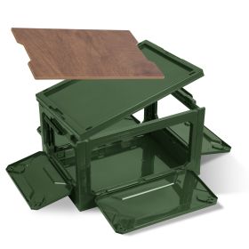 Folding Storage Bin Camping Collapsible Organizer Box Stackable Grocery Containerèelf Baskets with Cutting Board Top Lid 4 Side Lockable Doors Wheel (Option: ArmyGgreen)