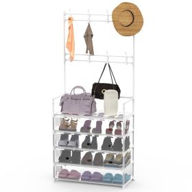 5-Tier Dustproof Entryway Hall Tree Coat Rack Shoe Rack With 8 Removable Hooks Freestanding Shoe Storage Shelf Hat Clothes Organizer For Front Door Be (Option: 5Tier_Wghite)