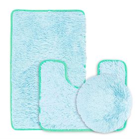3Pcs Bathroom Rug Set Shaggy Contour Toilet Lid Cover Plush Mat Anti-Slip Absorbent Bath Carpet For Tub Shower Bathroom (Option: Bglue)