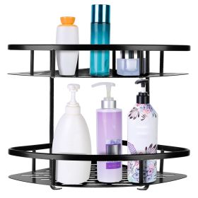 2 Tier Wall-mounted Corner Shower Caddy Shelf Rack Shower Shampoo Soap Cosmetic Basket Organizer (Option: 2Layer_Blacgk)