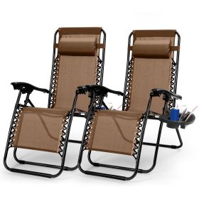 2Packs Zero Gravity Lounge Chair w/ Dual Side Tray 330lbs Load Foldable Recliner Chair w/ Stress Relief Pillow Patio Poolside Beach Lying Chair (Option: ChaigyChairs(Brown)