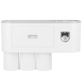 Multifunctional Wall Mount Toothbrush Holder Rack Organizer Hand-free Automatic Toothpaste Dispenser Squeezer with Magnetic Cups 4 Toothbrush Slots 1 (Option: erg(3Cups)