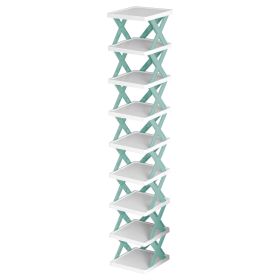 9Tier Narrow Entryway Shoe Rack Plastic Vertical Shoe Organizer Space Saving Free Standing Shoes Storage Shelf Closet Hallway (Option: Blgue)
