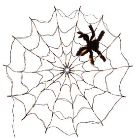 3.28FT Spider Web Light with Hairy Spider 70LED Battery Powered Remote Control 8 Lighting Modes Glowing Outdoor Indoor Wall Halloween Decoration (Option: Wgarm)