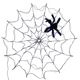 3.28FT Spider Web Light with Hairy Spider 70LED Battery Powered Remote Control 8 Lighting Modes Glowing Outdoor Indoor Wall Halloween Decoration (Option: Pgurple)
