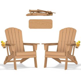 HDPE Folding Adirondack chair with Cup Holder, 2Pack (Color: Teak)