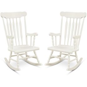 Rocking Chair with Solid Wooden Frame for Garden and Patio (Color: White)