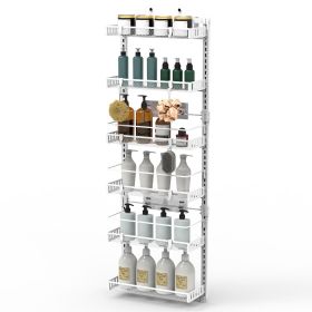 Over The Door Pantry Organizer 6-Tier Pantry Door Organizer Carbon Steel 110LBS Loading Easy Install Behind Door Storage For Closet Kitchen Bathroom 5 (Option: 6Tier_gWhite)