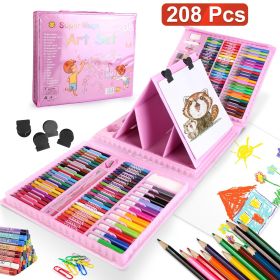 208Pcs Drawing Art Kit Art Supplies For 3-12Years Old Girls Boys Art Storage Box with Double Sided Trifold Easel Oil Pastels Crayons Colored Pencils W (Option: Pignk)