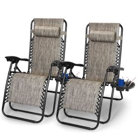 2Packs Zero Gravity Lounge Chair w/ Dual Side Tray 330lbs Load Foldable Recliner Chair w/ Stress Relief Pillow Patio Poolside Beach Lying Chair (Option: ZeroGravitgyChairs(Grey)