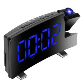 Projection Alarm Clock with Radio Function 7.7In Curved-Screen LED Digital Alarm Clock w/ Dual Alarms 4 Dimmer 12/24 Hour USB Charging Port 180otat (Option: gBlue)